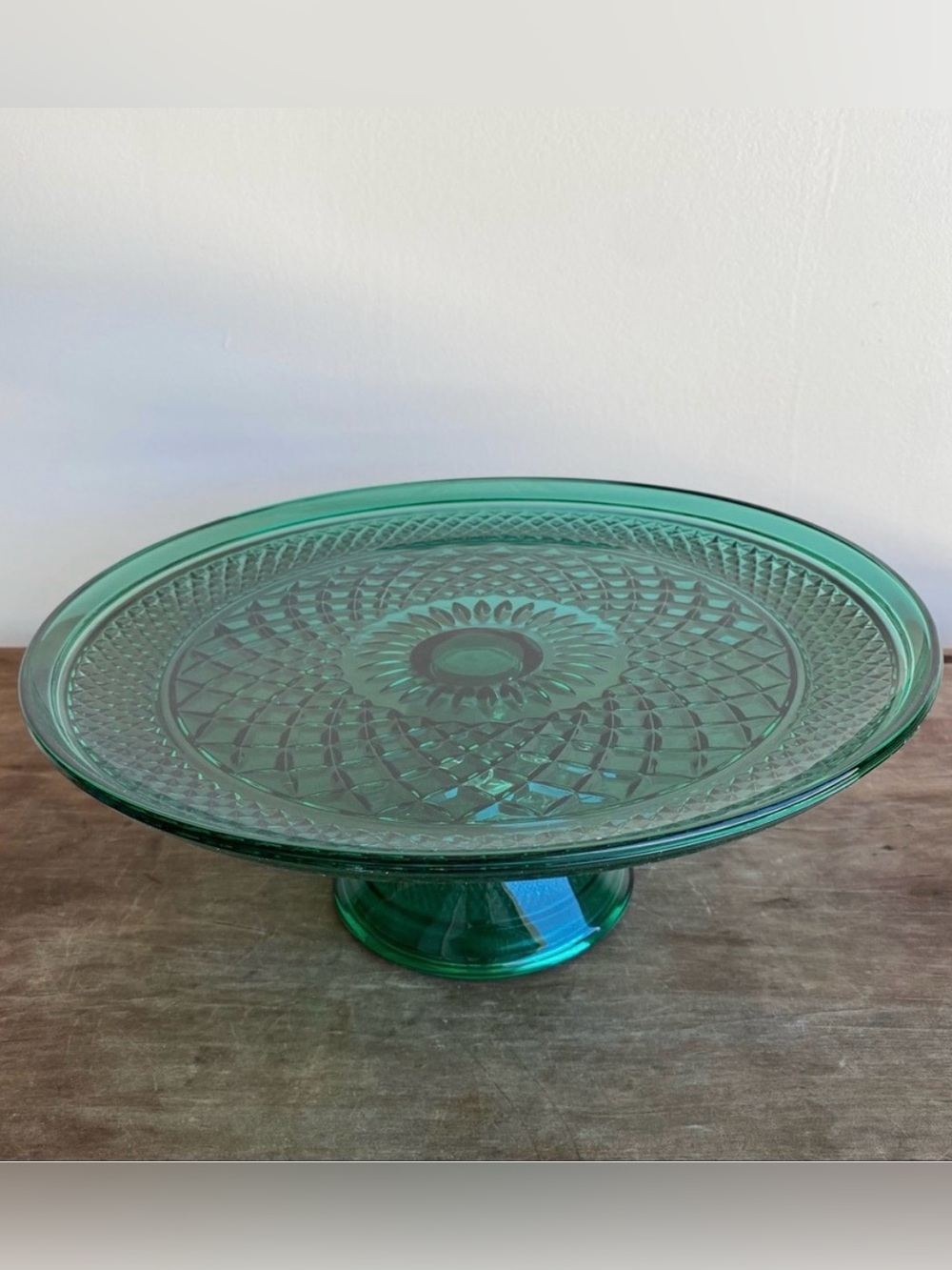 Vintage Green Glass Pedestal Cake Stand